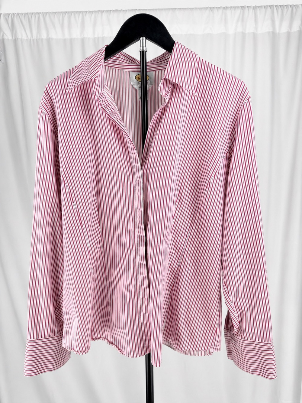 Talbots Raspberry-Pink & White Striped Button-Down Blouse - 14
